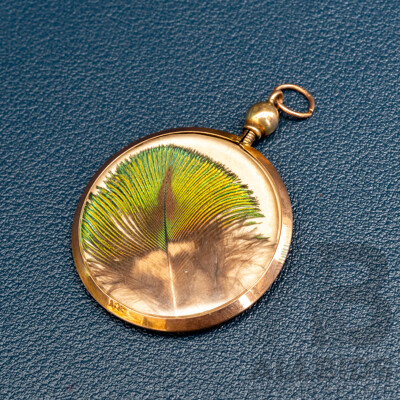 9ct Vintage Double Sided Locket with Peacock Feather Insert, 30mm Diameter, 5.91 Grams