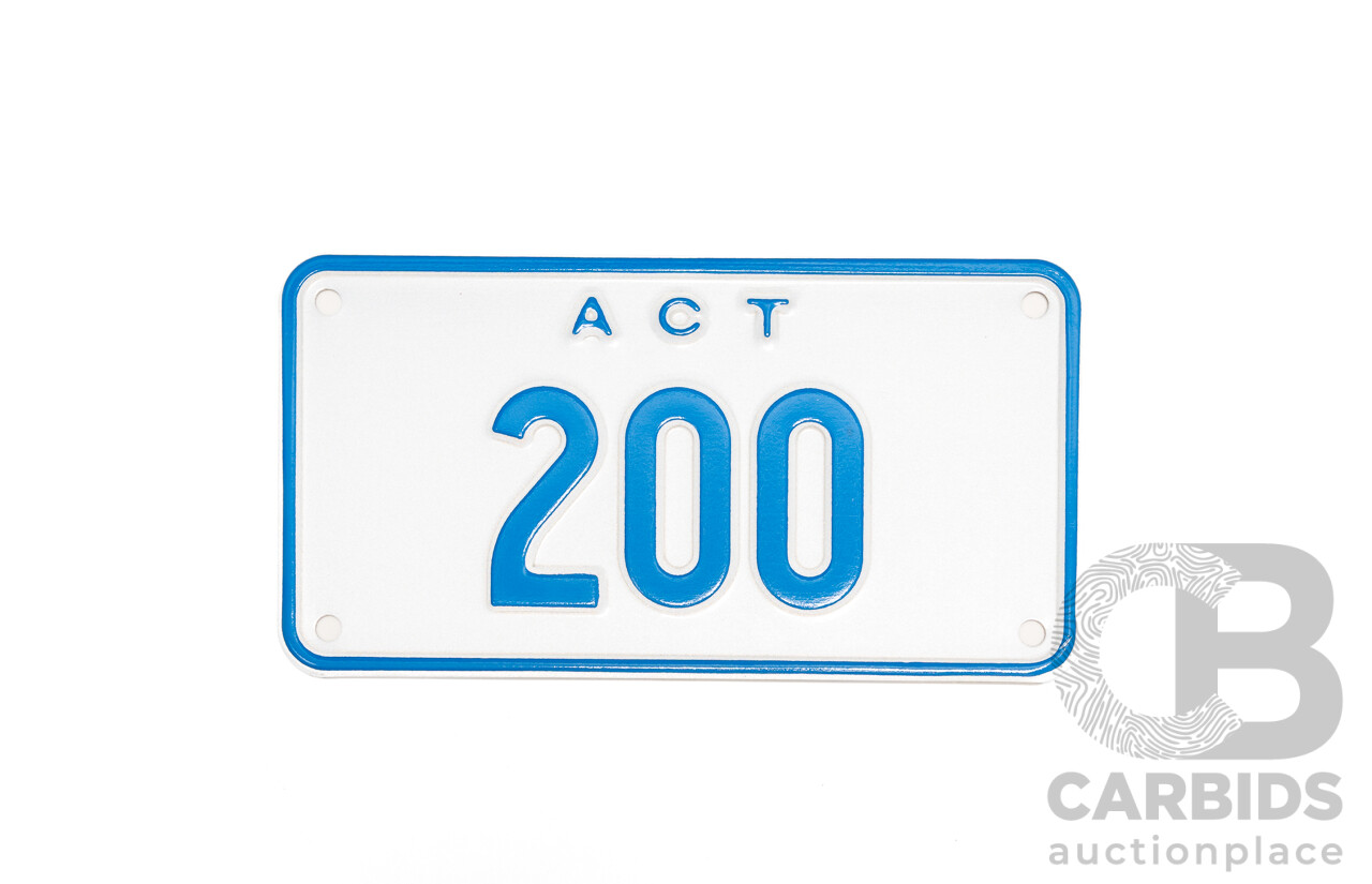 ACT Three Digit MOTORBIKE Number Plate - 200