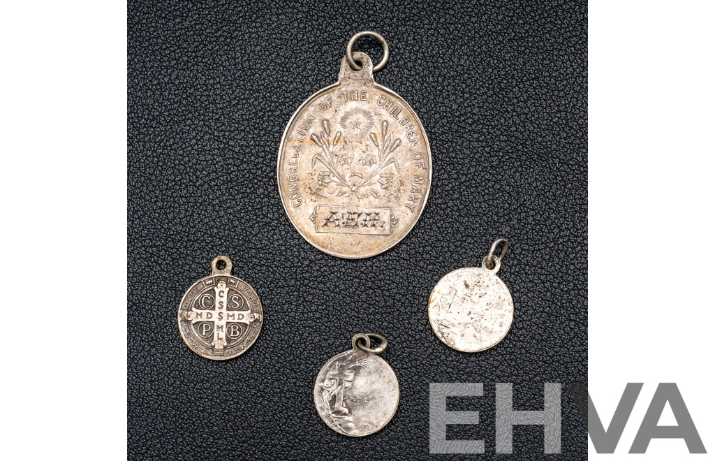 Collection of (4) Vintage Silver Religious Medallion Pendants, 11.7 Grams