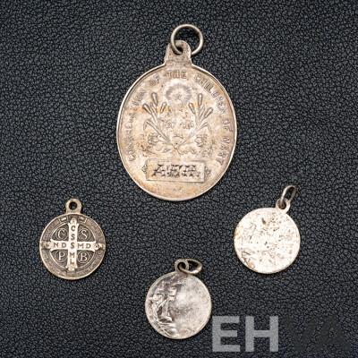 Collection of (4) Vintage Silver Religious Medallion Pendants, 11.7 Grams