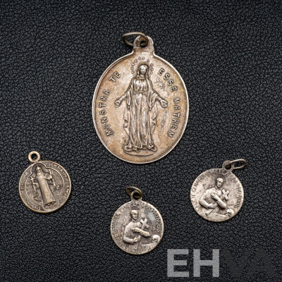 Collection of (4) Vintage Silver Religious Medallion Pendants, 11.7 Grams