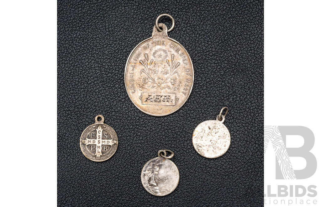 Collection of (4) Vintage Silver Religious Medallion Pendants, 11.7 Grams
