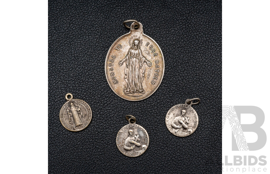 Collection of (4) Vintage Silver Religious Medallion Pendants, 11.7 Grams