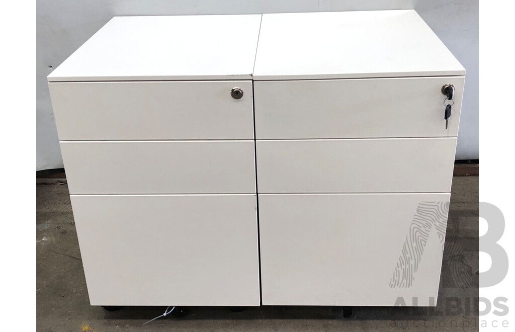 Three Drawer Mobile Pedestal Drawer Units - Lot of Two