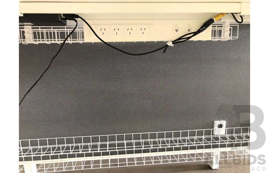 JasonL 1800mm Premium Height Adjustable Two Person H Bench Workstation with Cable Scallop and Privacy Screen