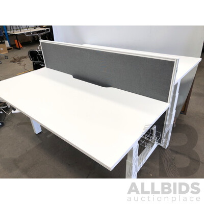JasonL 1800mm Premium Height Adjustable Two Person H Bench Workstation with Cable Scallop and Privacy Screen