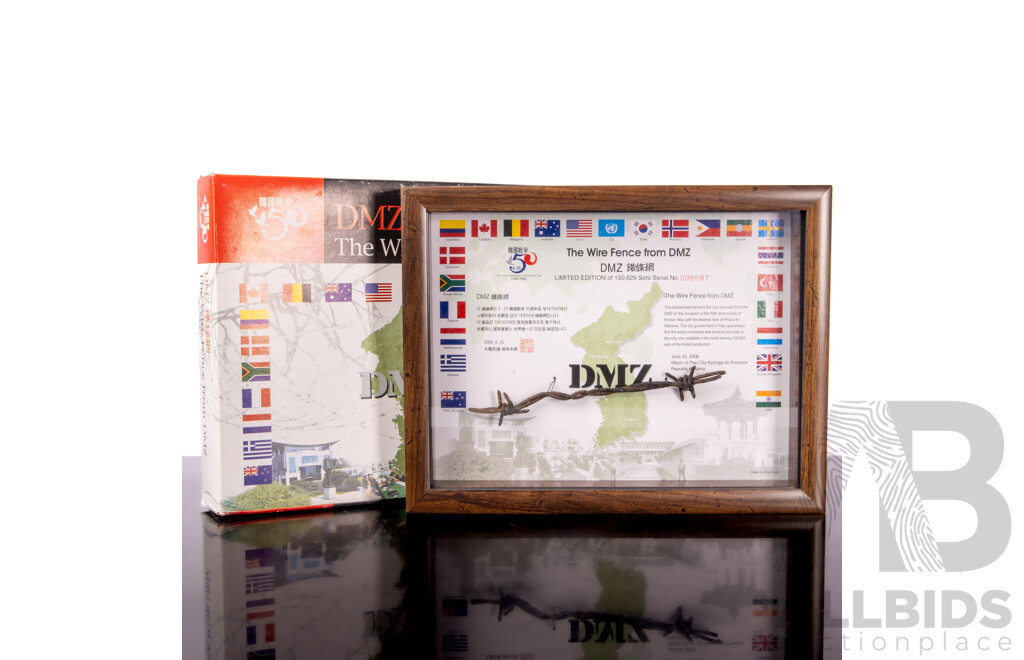Limited Edition Framed Presentation of Barbed Wire From the DMZ in Korea in Original Box