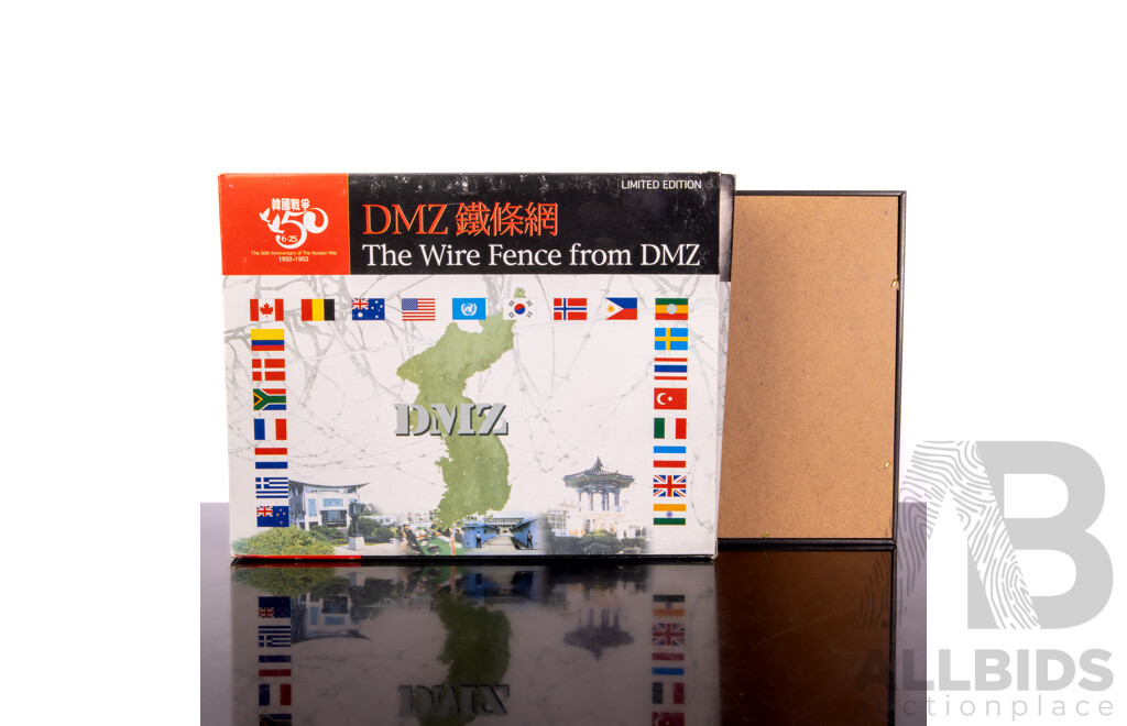 Limited Edition Framed Presentation of Barbed Wire From the DMZ in Korea in Original Box