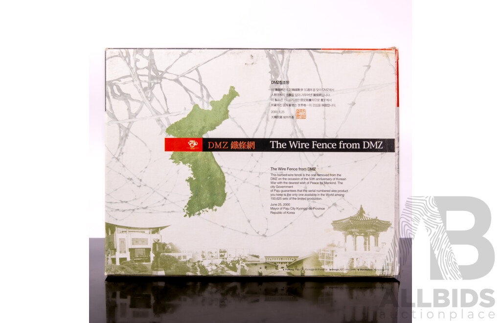 Limited Edition Framed Presentation of Barbed Wire From the DMZ in Korea in Original Box