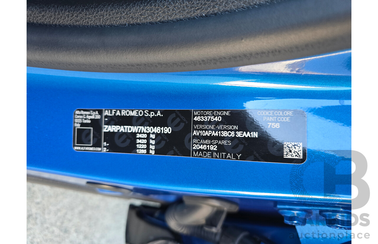 10/2023 Alfa Romeo Tonale Veloce Q4 PHEV (AWD) 4d Wagon Misano Blue Metallic Turbo 1.3L - 90kw Plug In Hybrid