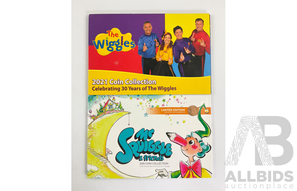 Australian RAM 2021 Commemorative Six Coin Wiggles Set and 2019 Seven Coin Mr Squiggle Set