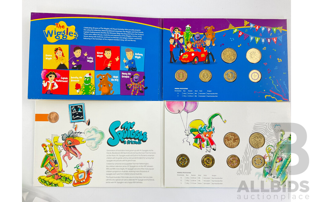 Australian RAM 2021 Commemorative Six Coin Wiggles Set and 2019 Seven Coin Mr Squiggle Set