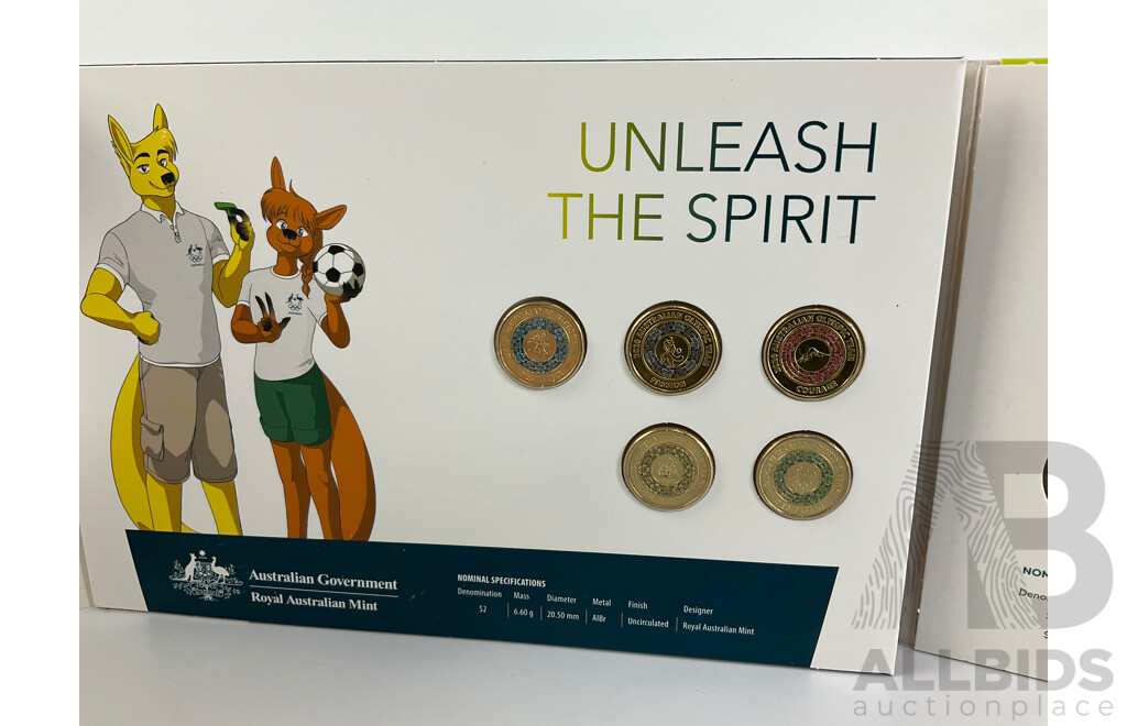 Australian RAM 2020 Two Dollar Coin Set, Unleash the Spirit and 2022 Coin Set, Birmingham Games