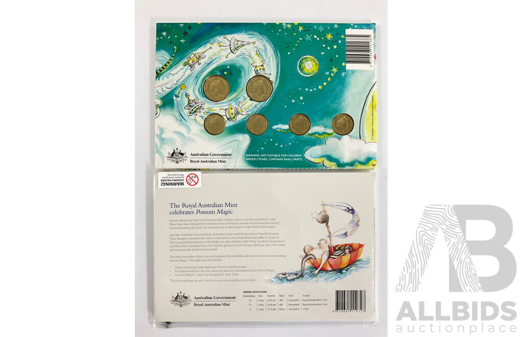 Two Australian RAM Coin Sets, 2019 Mr Squiggle and 2017 Possum Magic
