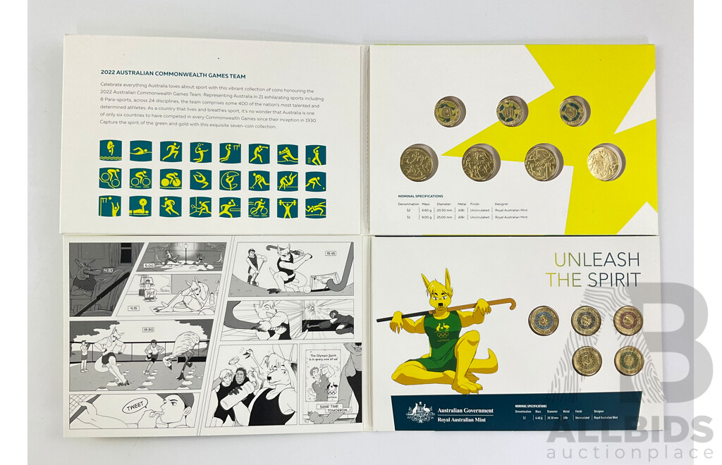 Australian RAM 2020 Two Dollar Coin Set, Unleash the Spirit and 2022 Coin Set, Birmingham Games