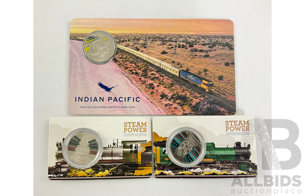 Australian RAM Two 2022 Steam Power and 2020 Indian Pacific Fifty Cent Coins