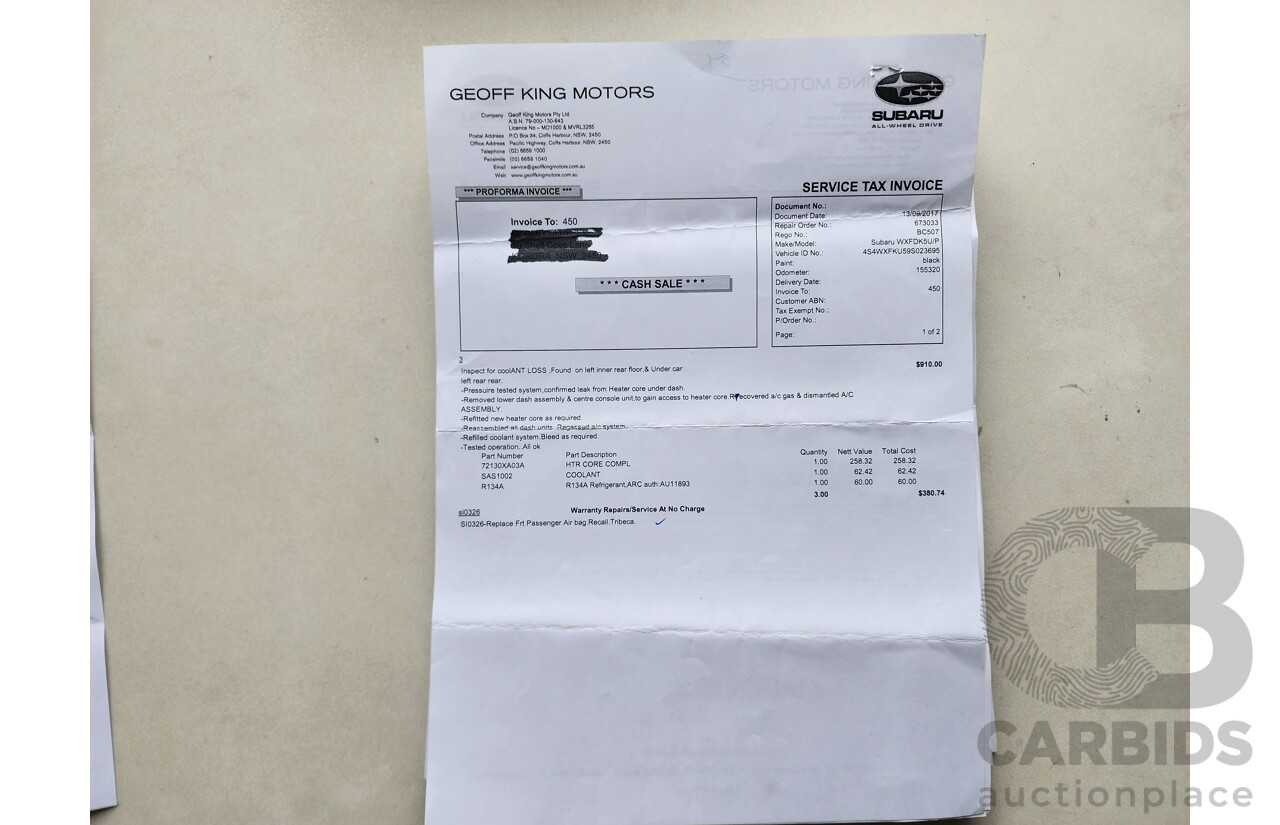 10/2008 Subaru Tribeca 3.6R Premium (7 Seat) MY08 4d Wagon Black 3.6L
