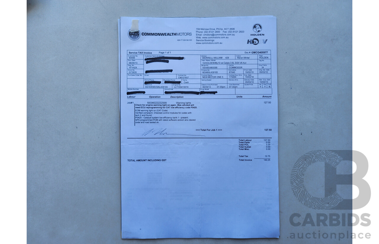 2/2010 Holden Calais  VE MY10 4d Sedan White 3.6L