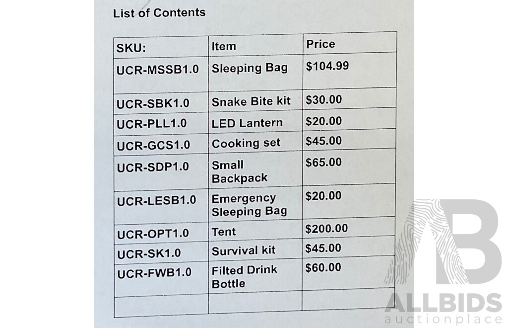 U.C.R Adventures Hiking Essentials Package 10 - ORP $ 589.99