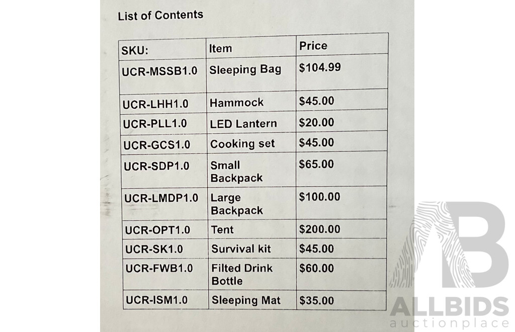 U.C.R Adventures Hiking Essentials Package 9 - ORP $ 719.99