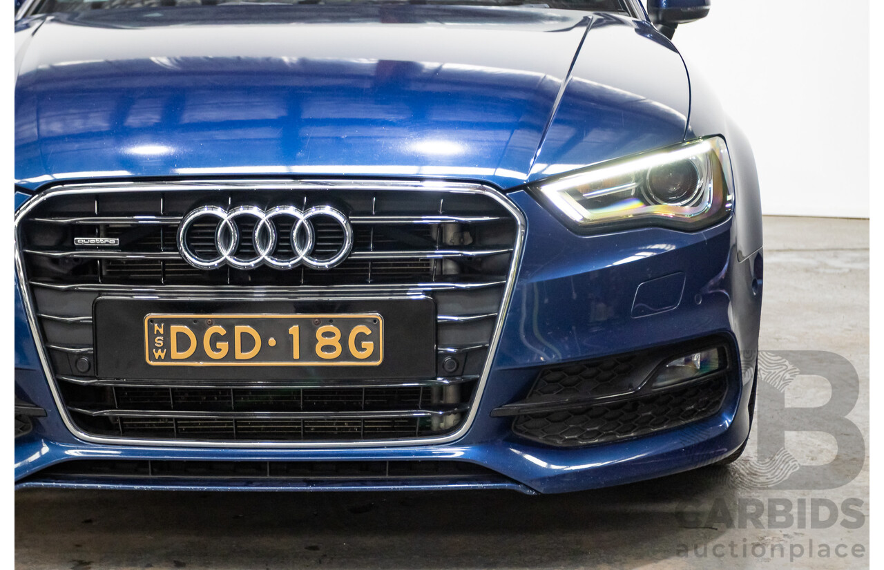 03/2016 Audi A3 1.8 TFSI Ambition Quattro (AWD) 8V MY16 4D Sedan Scuba Blue Metallic Turbo 1.8L