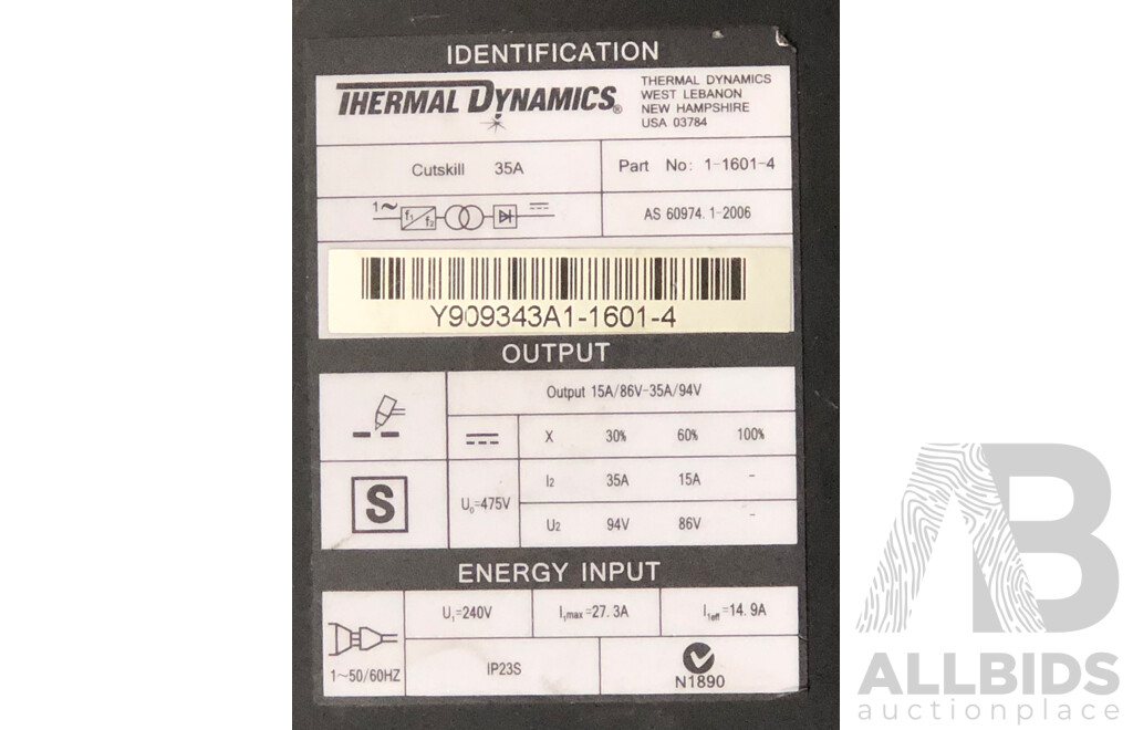 Thermal Dynamics Cutskill 1Torch SL60 Plasma Inverter Cutting System(35Amp)