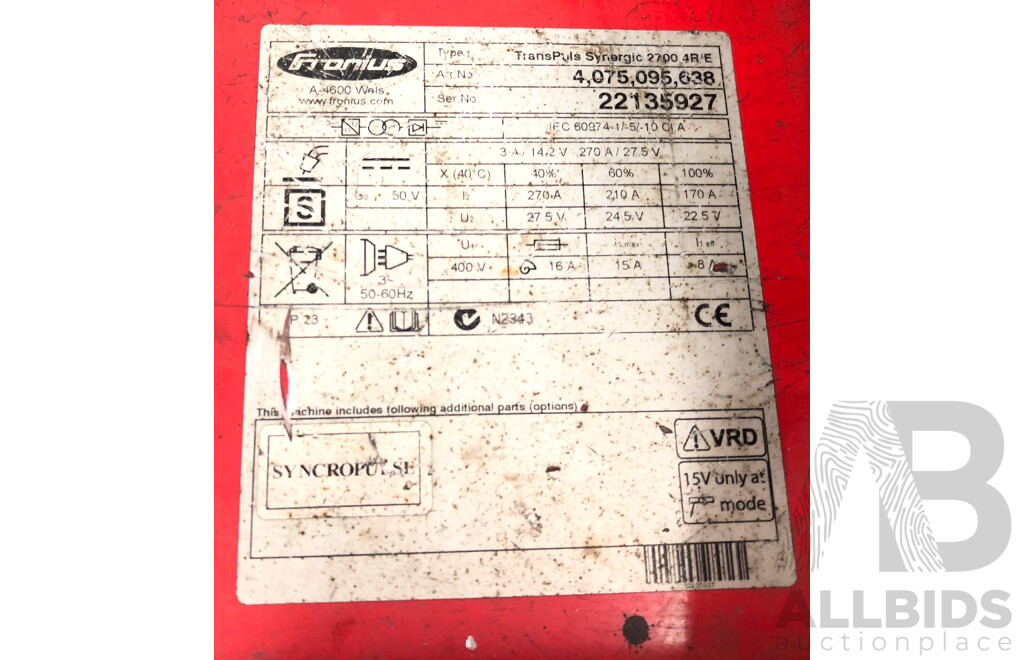Fronius A-4600 TransPuls Synergic 2700 4R/E WELS MIG/MAG Welding Machine