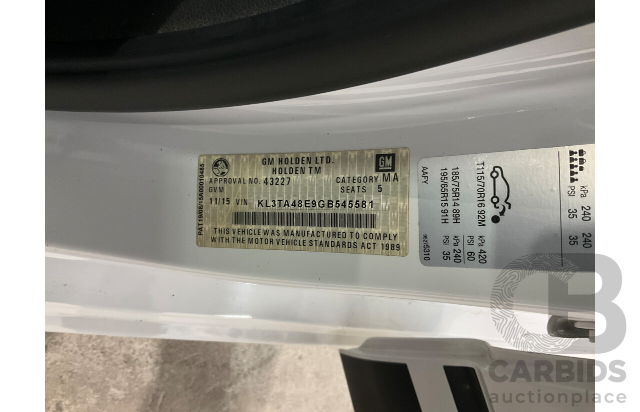 11/2015 Holden Barina X (FWD) TM MY16 5d Hatchback Summit White 1.6L