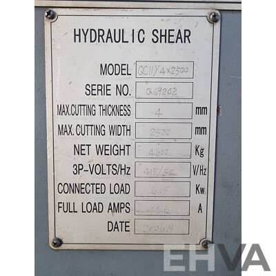 09/2006, CMT AU 4 X 2500, Industrial Hydraulic Sheer Guillotine Machine