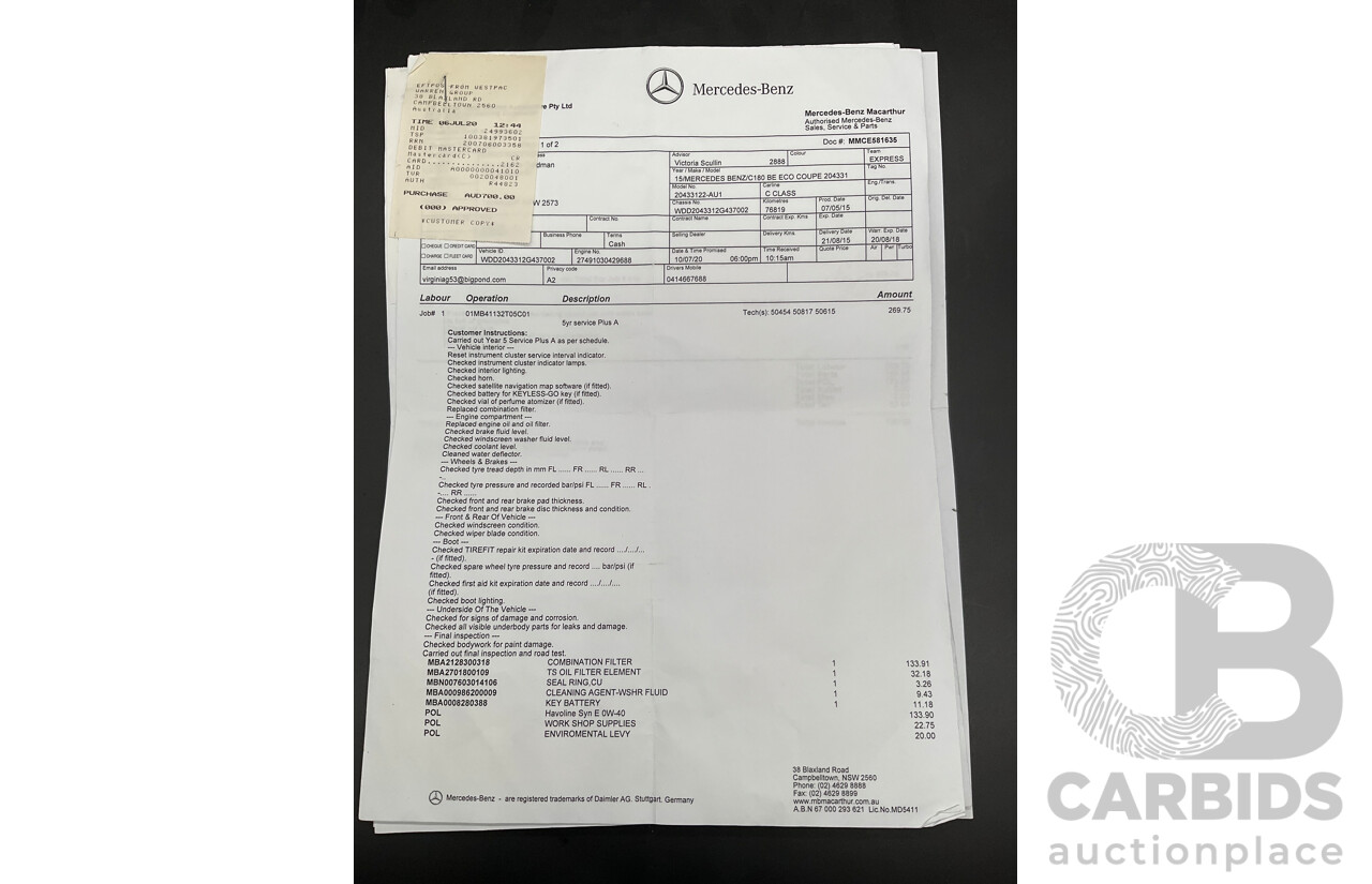 7/2015 Mercedes-Benz C180 W204 MY14 2d Coupe Palladium Silver Metallic Turbo 1.6L