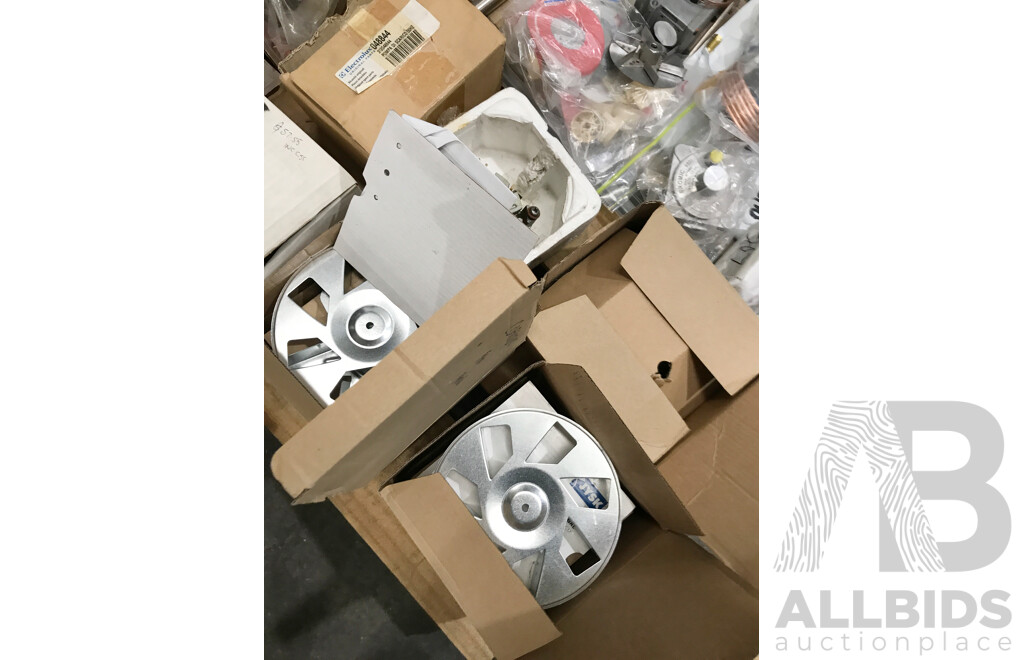 Pallet Lot of Assorted Catering Equipment & Parts Including Gas Knobs, Valves, Regulators, Burner Jets, and More
