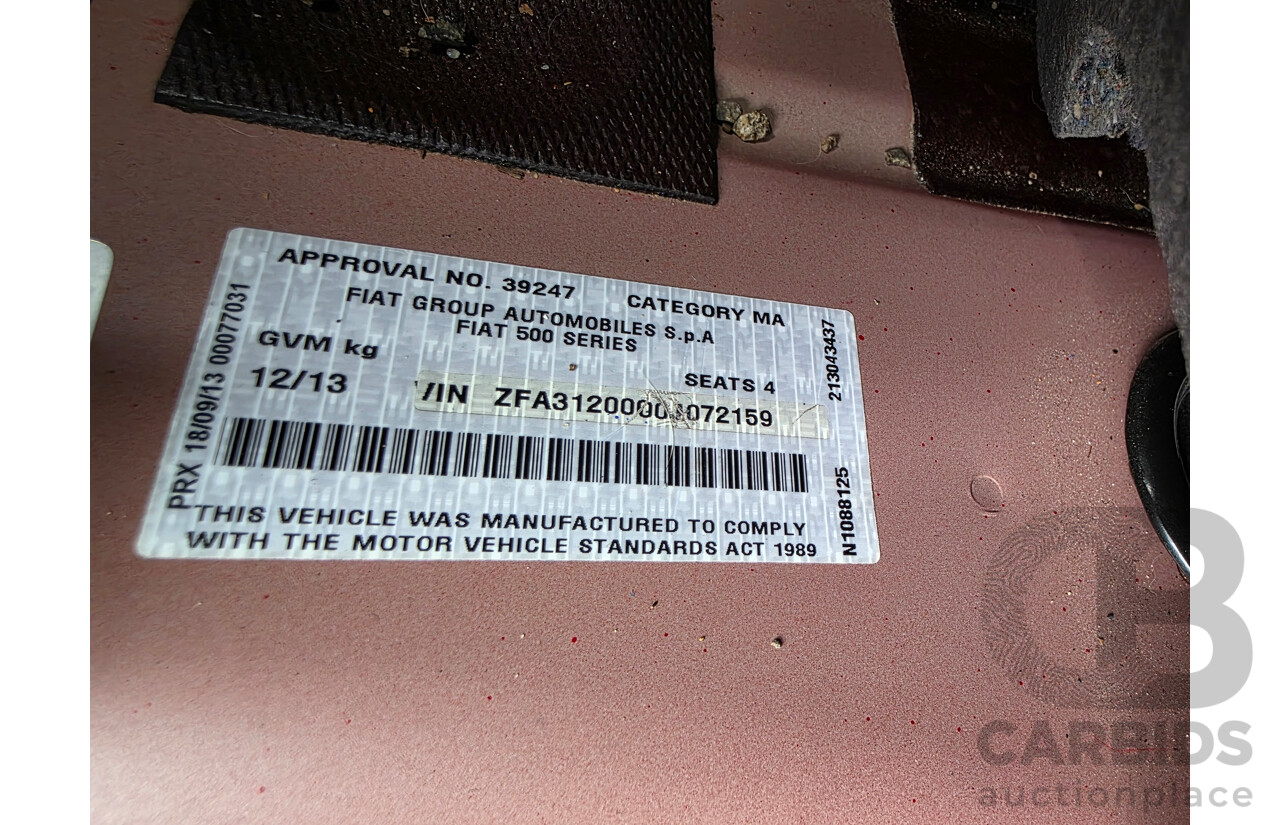12/2013 Fiat 500 POP FWD MY13 3D Hatchback Red 1.2L