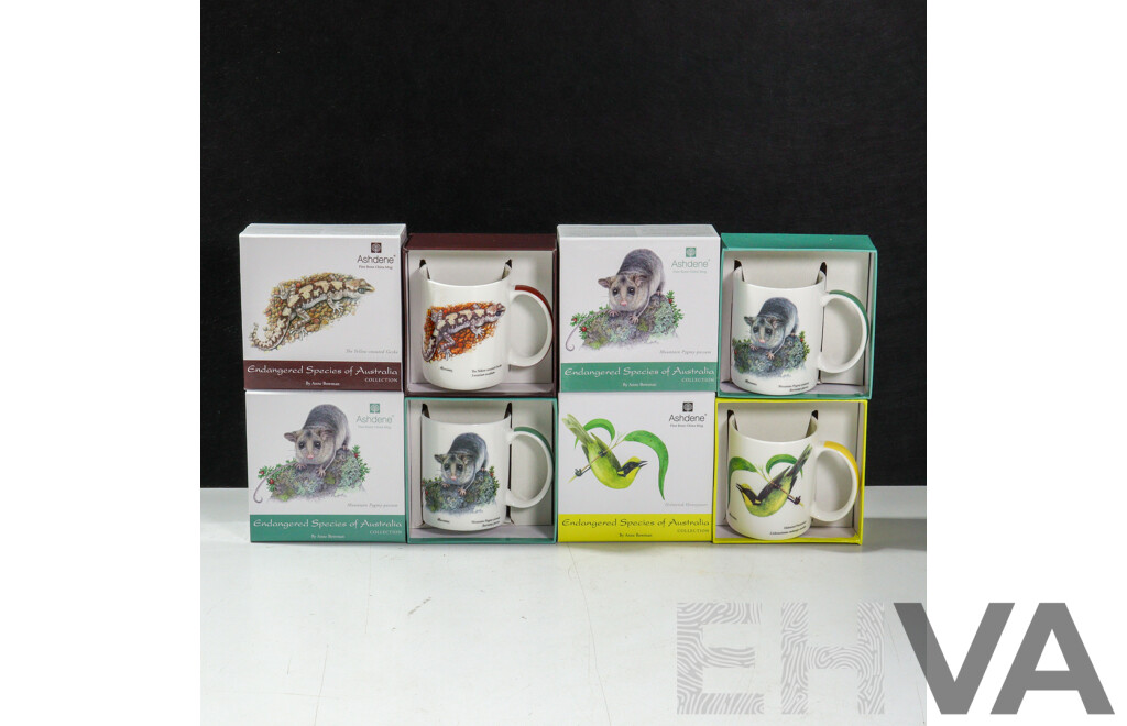Collection of Four Ashdene Fine Bone China Endangered Species of Australia Mugs, All New in Original Boxes (4)