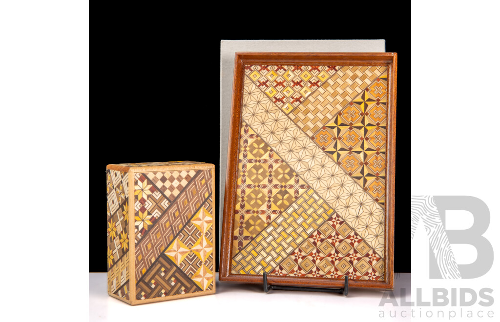 Gorgeous Traditional Japanese Wood Mosaic - Jewellery Tray and Small Trinket Box, 23 x 16 x 2 cm (tray) (2)