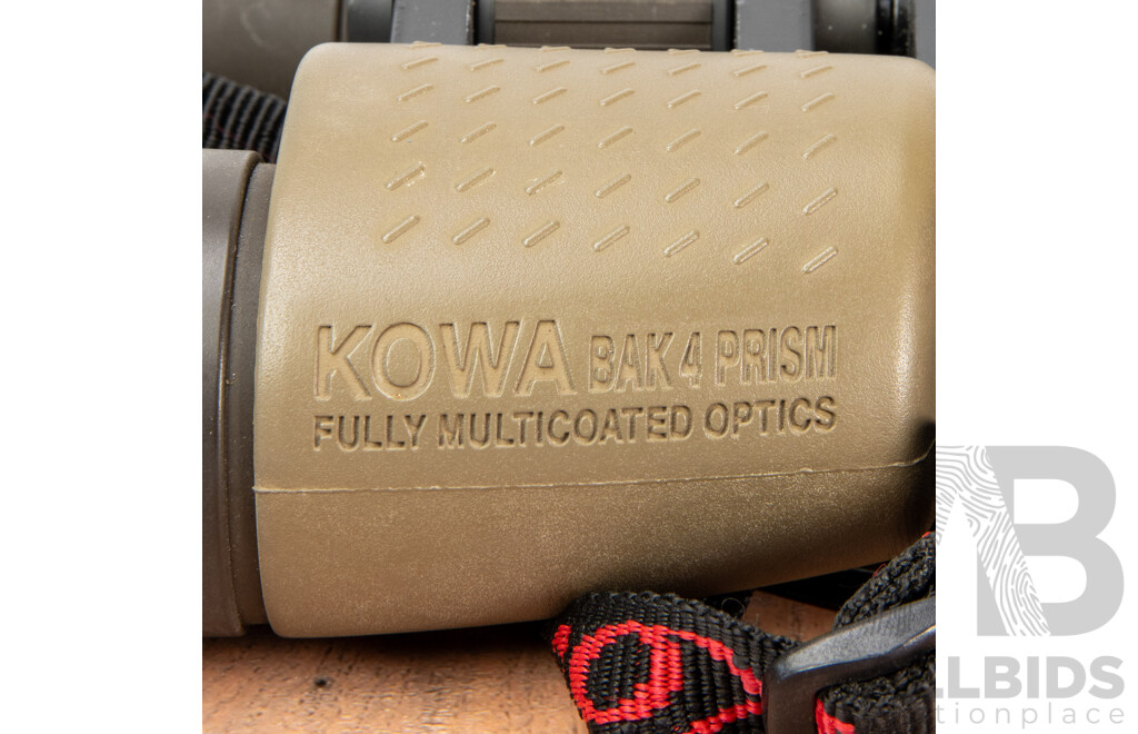 Trio of Binoculars Featuring Kowa 2231 in Fabric Case, Nikon Aculon A211 in Fabric Case & Vintage Bushnell Sportview Wide Angle Insta Focus in Plastic Case, (3)