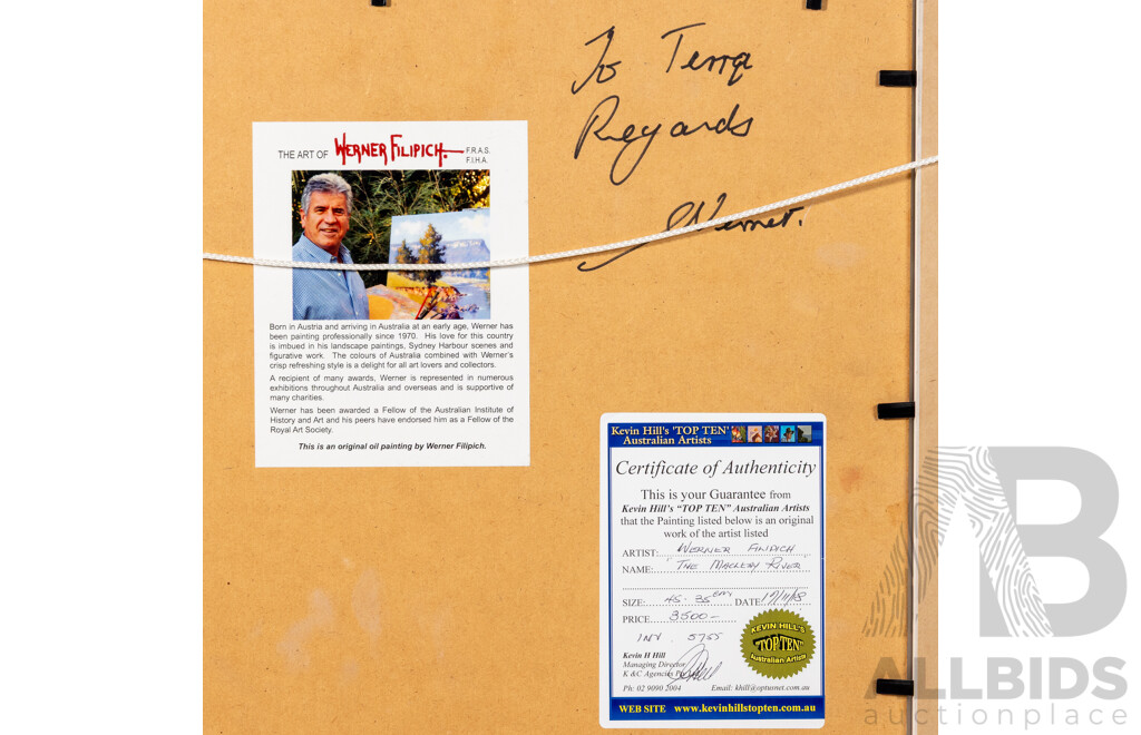 Werner Filipich (20th Century, Austrian-Born Australian), Macleay River, Wonderful Original Oil on Canvas Board, 56 x 66 cm (frame)