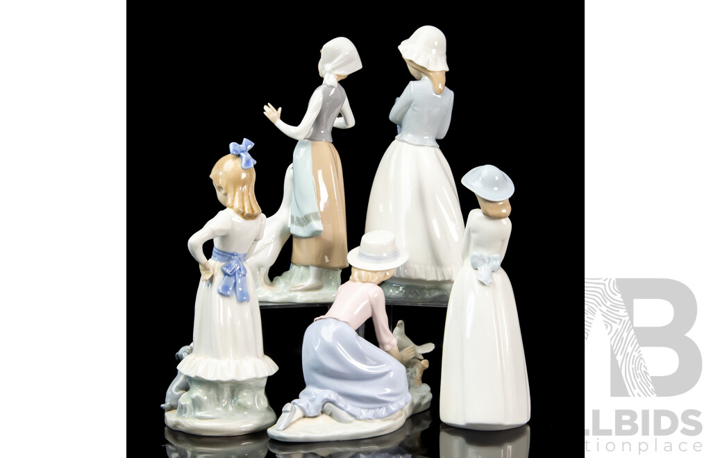 Collection of Five Ceramic Figures by Lladro, NAO by Lladro and Princess House