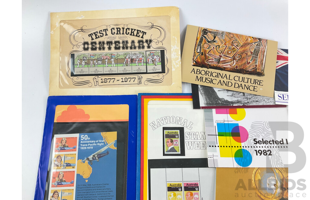 Australian Stamp Packs and First Day Covers Including Selected Issues 1980, Aboriginal Culture Music and Dance, Test Cricket Centenary