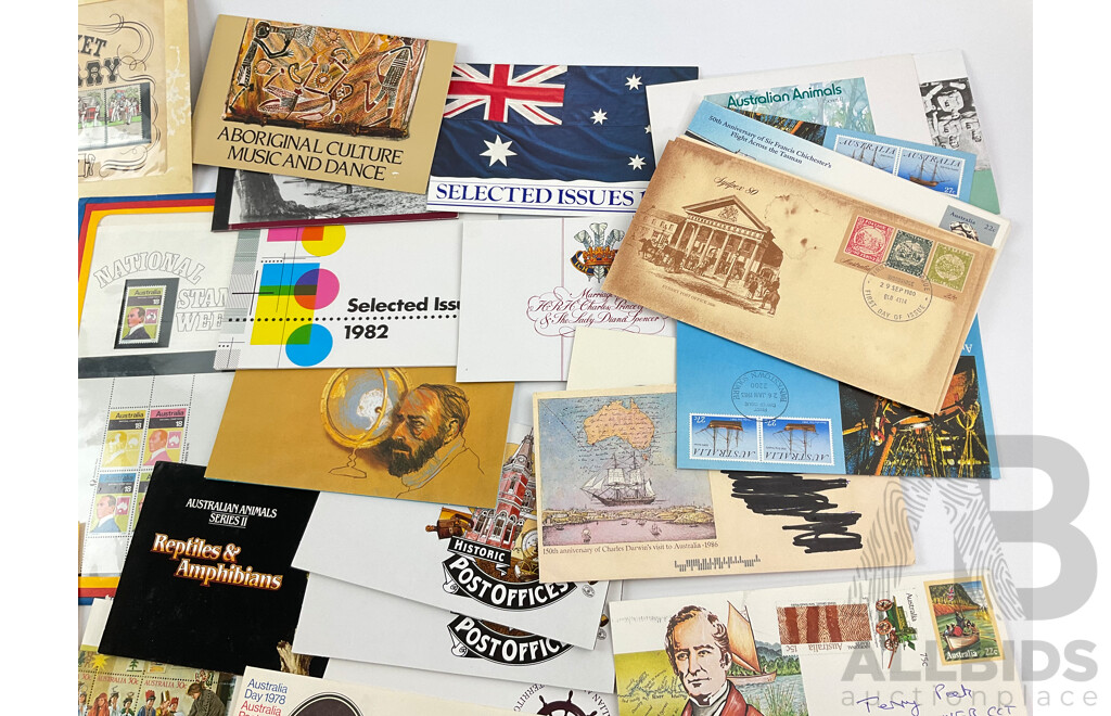 Australian Stamp Packs and First Day Covers Including Selected Issues 1980, Aboriginal Culture Music and Dance, Test Cricket Centenary