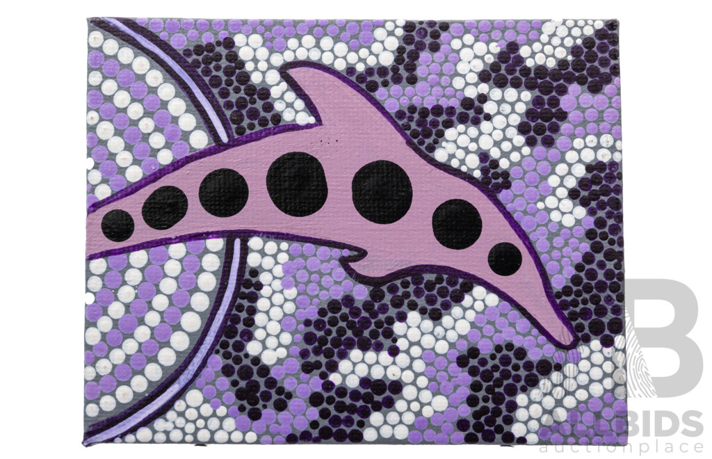 Lot of Seven Miniature Indigenous-Australian Original Works, Dreamtime Animals, Acrylic on Canvas, 13 x 18 cm and 8 x 10 cm (7)