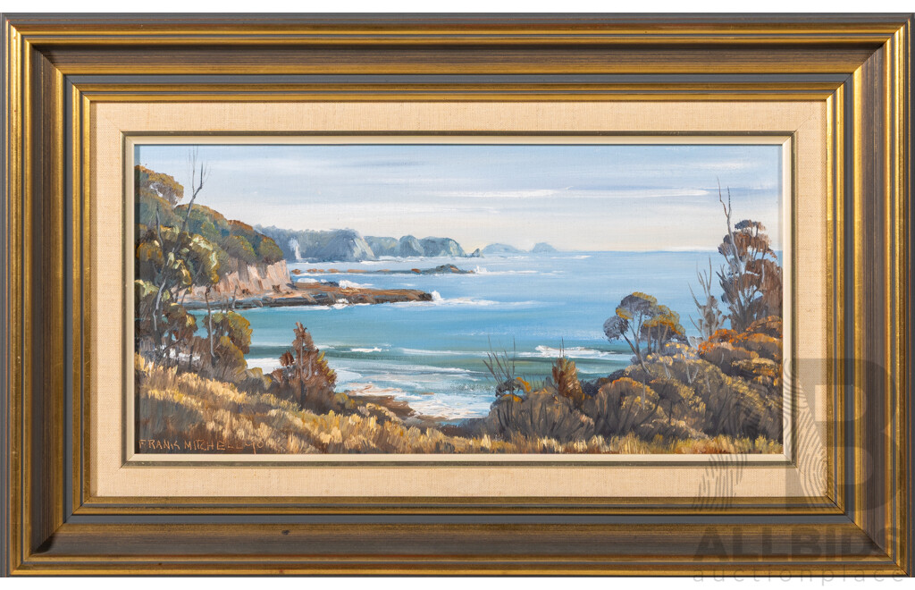 Frank Mitchell, (20th Century, Australian, 1937-), South Coast Scene, NSW (1990), Original Oil on Canvas Board, 34.5 x 54.5 cm (frame)