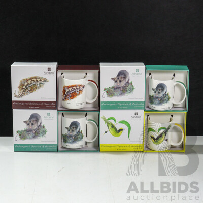 Collection of Four Ashdene Fine Bone China Endangered Species of Australia Mugs, All New in Original Boxes (4)