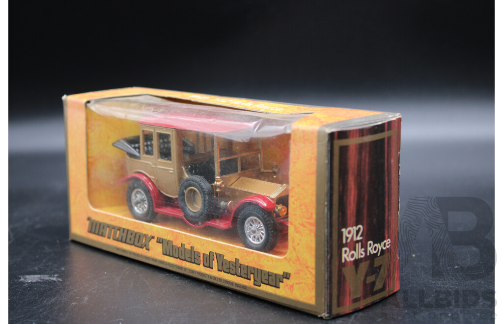 Four Vintage Matchbox Models of Yesteryear 1906 Rolls-Royce Silver Ghost, 1938 Hispano Suiza, 1934 Riley MPH, 1912 Rolls Royce