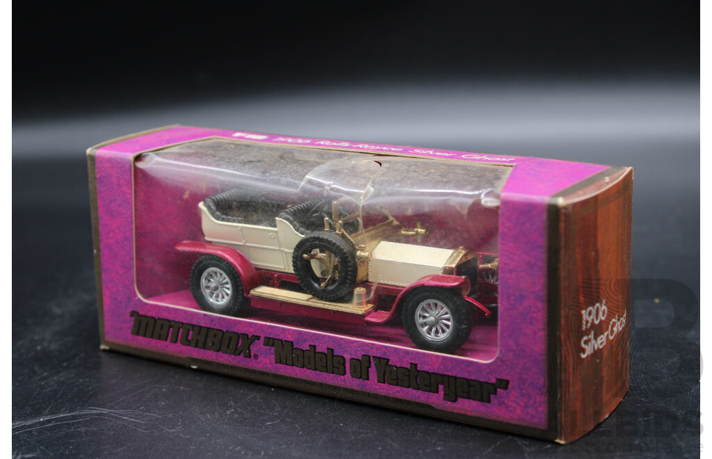 Four Vintage Matchbox Models of Yesteryear 1906 Rolls-Royce Silver Ghost, 1938 Hispano Suiza, 1934 Riley MPH, 1912 Rolls Royce