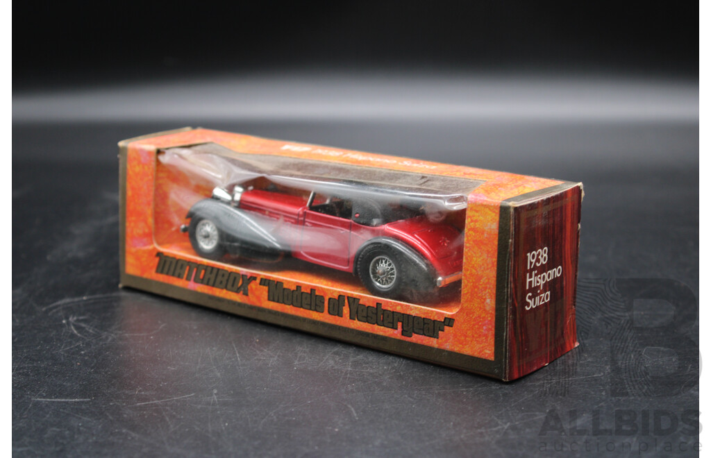 Four Vintage Matchbox Models of Yesteryear 1906 Rolls-Royce Silver Ghost, 1938 Hispano Suiza, 1934 Riley MPH, 1912 Rolls Royce