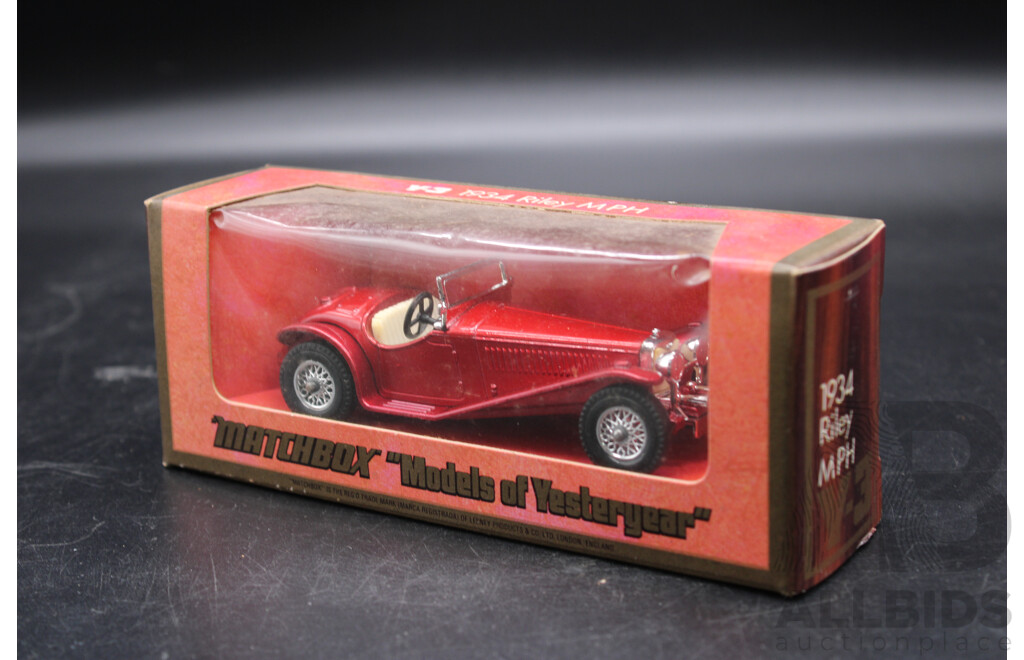 Four Vintage Matchbox Models of Yesteryear 1906 Rolls-Royce Silver Ghost, 1938 Hispano Suiza, 1934 Riley MPH, 1912 Rolls Royce