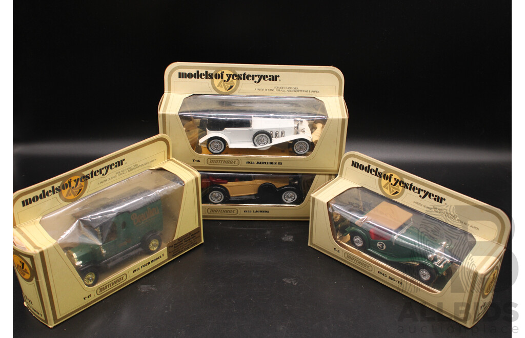 Four Vintage Matchbox Models of Yesteryear 1945 MG-TC, 1938 Lagonda, 1928 Mercedes SS, 1912 Ford Model T