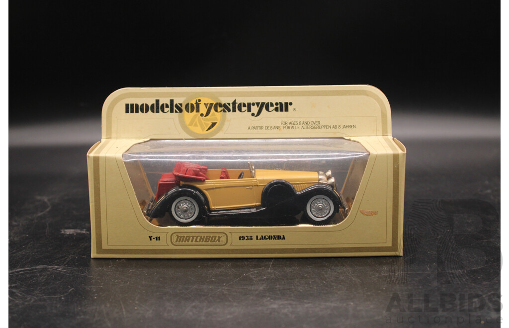 Four Vintage Matchbox Models of Yesteryear 1945 MG-TC, 1938 Lagonda, 1928 Mercedes SS, 1912 Ford Model T