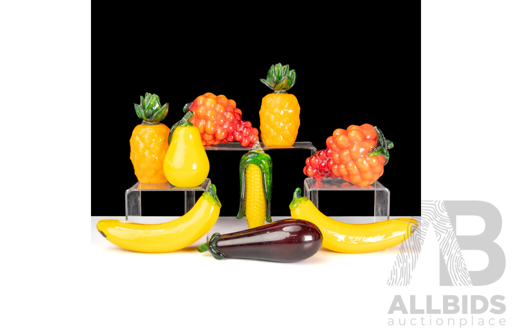 Collection Retro Glass Fruit Including Aubergine, Grapes and More