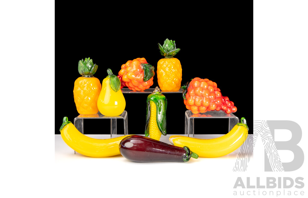 Collection Retro Glass Fruit Including Aubergine, Grapes and More